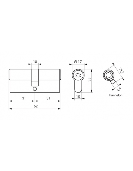 Vista aggiuntiva 1 di Cilindro europeo Surveyor 31 x 31 mm, ottone, anti-estrazione, 4 chiavi – THIRARD