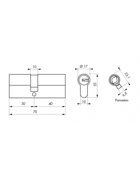 Cilindro europeo a doppia entrata Trafic 6, 30X40mm nichel, antiperforazione, antirottura, 5 chiavi piatte reversibili- THIRARD