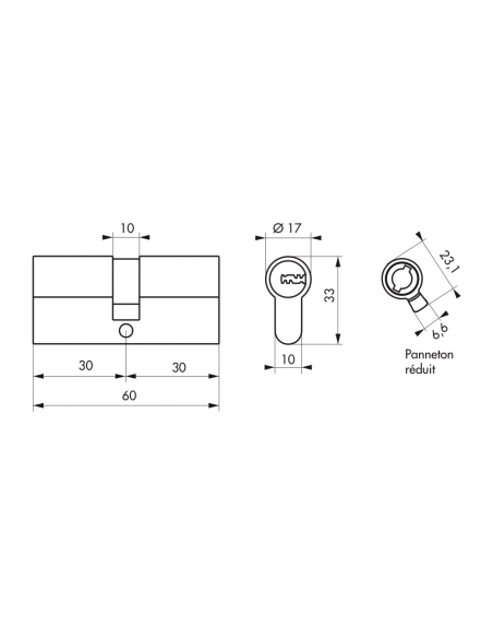 Cilindro europeo Trafic 6 da 60 mm con camma ridotta, 5 chiavi – THIRARD