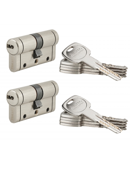 Set di 2 cilindri Trafic 12 30 x 30 mm a chiave uguale, nichelati, 5 chiavi – THIRARD