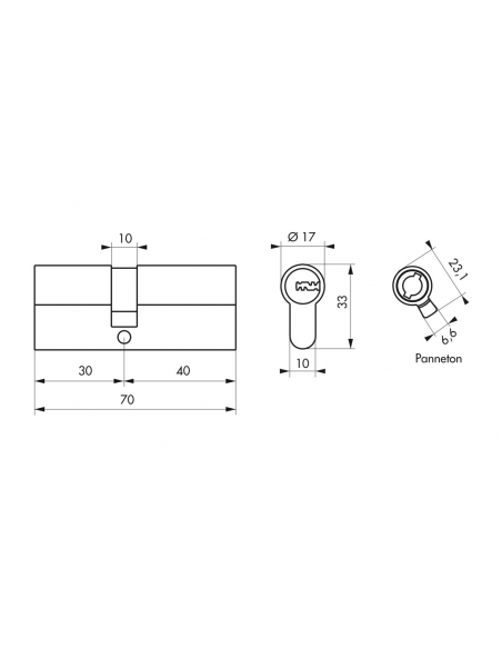 Cilindro europeo TRAFIC 6 doppia entrata 30 x 40 mm, ottone, anti-perforazione, anti-rottura, 5 chiavi piatte – THIRARD