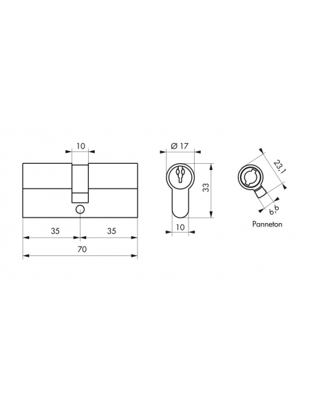 Cilindro europeo a doppia entrata 5 pin, frizionato, funzione emergenza, antiestrazione, 35x35mm, ottone, 3 chiavi - THIRARD