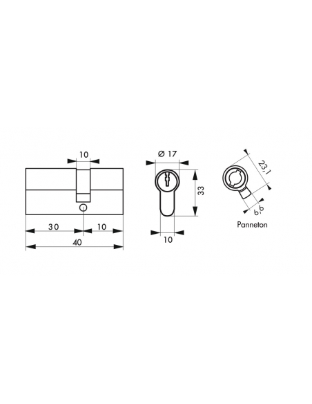 Semicilindro europeo HG5+ 30 x 10 mm, nichelato, camma orientabile, 5 chiavi – THIRARD