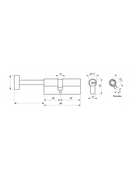 Cilindro europeo pomolo codolo regolabile Transit 1 30Bx50, Nichel, 4 chiavi +1 cantiere - THIRARD