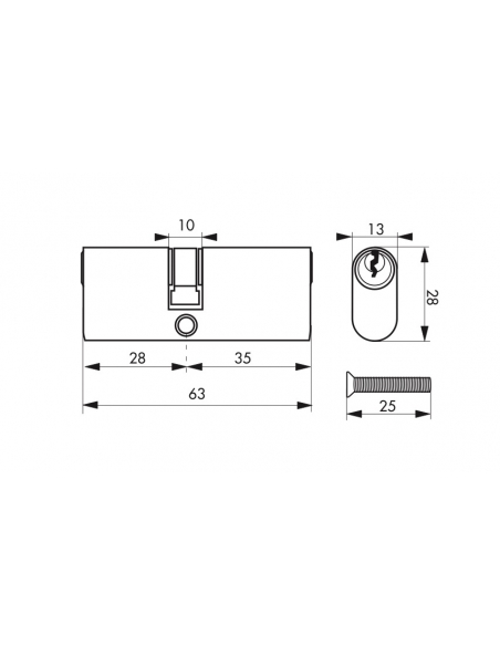 Cilindro ovale, 28x35mm, ottone, 3 chiavi - THIRARD