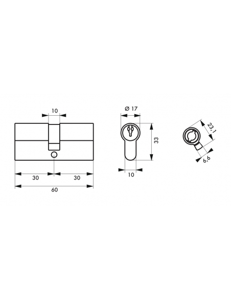 Vista aggiuntiva 1 di Set di 3 cilindri europei STD 30 x 30 mm a chiave uguale, nichelati, 9 chiavi – THIRARD