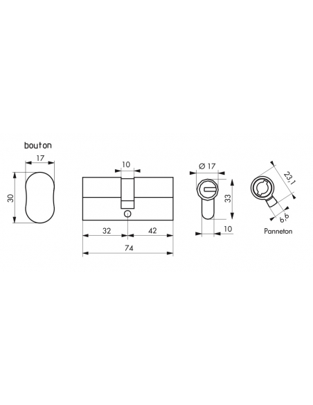 Cilindro europeo Federal S - 40BX30mm a pomolo nichel, anti-sfilamento, anti-perforazione, 5 chiavi reversibili - THIRARD