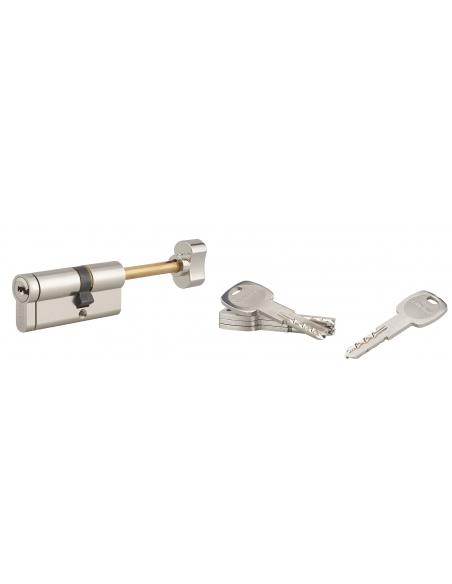 Cilindro europeo TRANSIT 1 con pomolo regolabile 30 x 40 mm, nichelato, 4 chiavi + 1 chiave cantiere – THIRARD