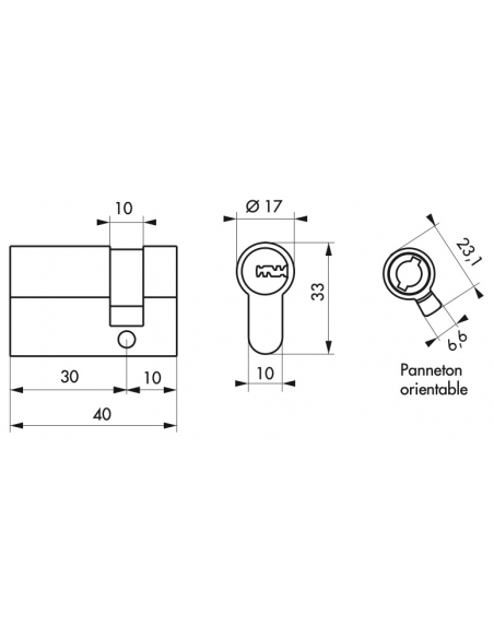 Semicilindro europeo Transit 2 30 x 10 mm, nichel satinato – THIRARD
