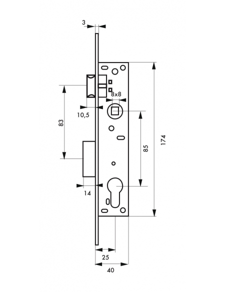 Serratura da incasso asse 30mm x 85mm con cilindro europeo 30x30 incluso, a mortasa, per infissi - THIRARD