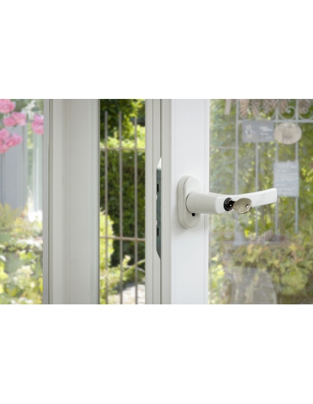 Maniglia con chiave per finestra, quadro 7 mm, bianca RAL 9010, 2 chiavi – THIRARD
