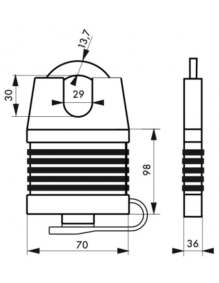 Lucchetto Federal Lock Docker, da esterno, acciaio cementato 65mm, altissima sicurezza, guardia alta, 2 chiavi - THIRARD