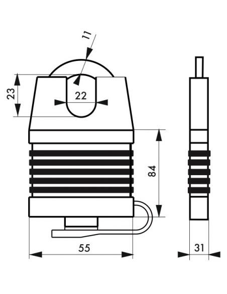 Lucchetto Federal Lock Docker, da esterno, acciaio cementato 55mm, altissima sicurezza, guardia alta, 2 chiavi - THIRARD