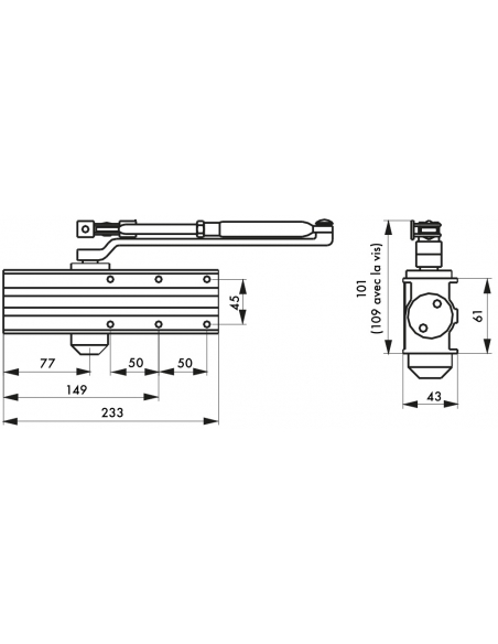 Chiudiporta spingiporta automatico idraulico, forza da 2 a 4, portata 40 - 80kg, reversibile, argento - THIRARD