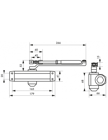 Chiudiporta spingiporta idraulico automatico reversibile, portata 60kg, forza 3, nero - THIRARD