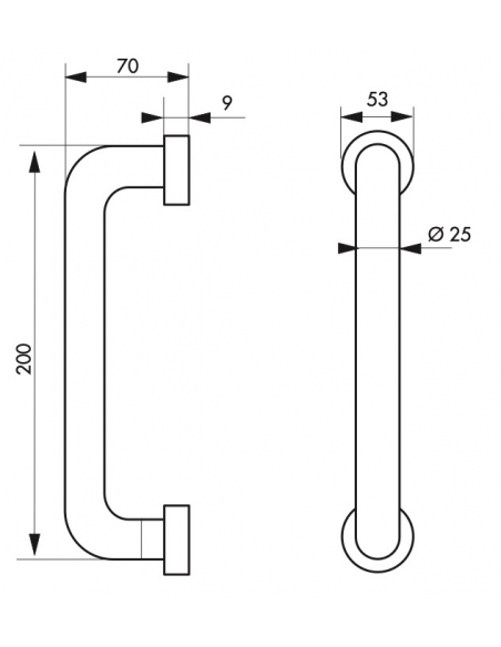 Maniglione bagno disabili, barra di ausilio dritta, 200mm, diametro Ø 25mm, acciaio inox 304 satinato - THIRARD