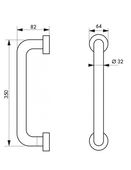 Maniglione bagno disabili, barra di ausilio dritta, 350mm, diametro Ø 32mm, acciaio inox 304 satinato - THIRARD