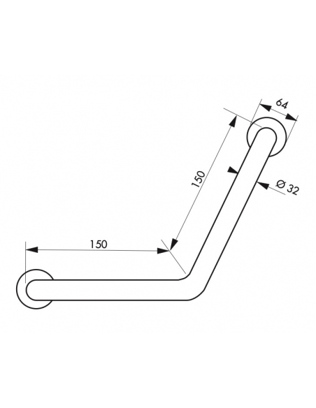 Maniglione bagno disabili, barra di ausilio angolare, 135° 350x350mm, diametro Ø 32mm, acciaio inox 304 cromato lucido - THIRARD