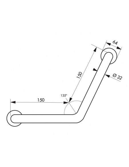 Maniglione bagno disabili, barra di ausilio angolare, 135° 350x350mm, diametro Ø 32mm, acciaio inox 304 satinato - THIRARD