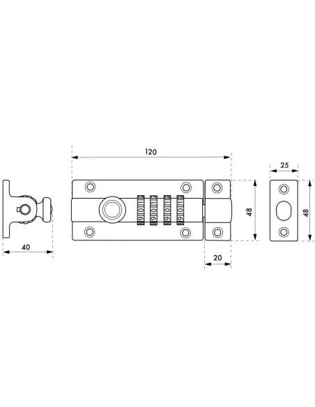 Chiavistello a combinazione con 4 ghiere – THIRARD