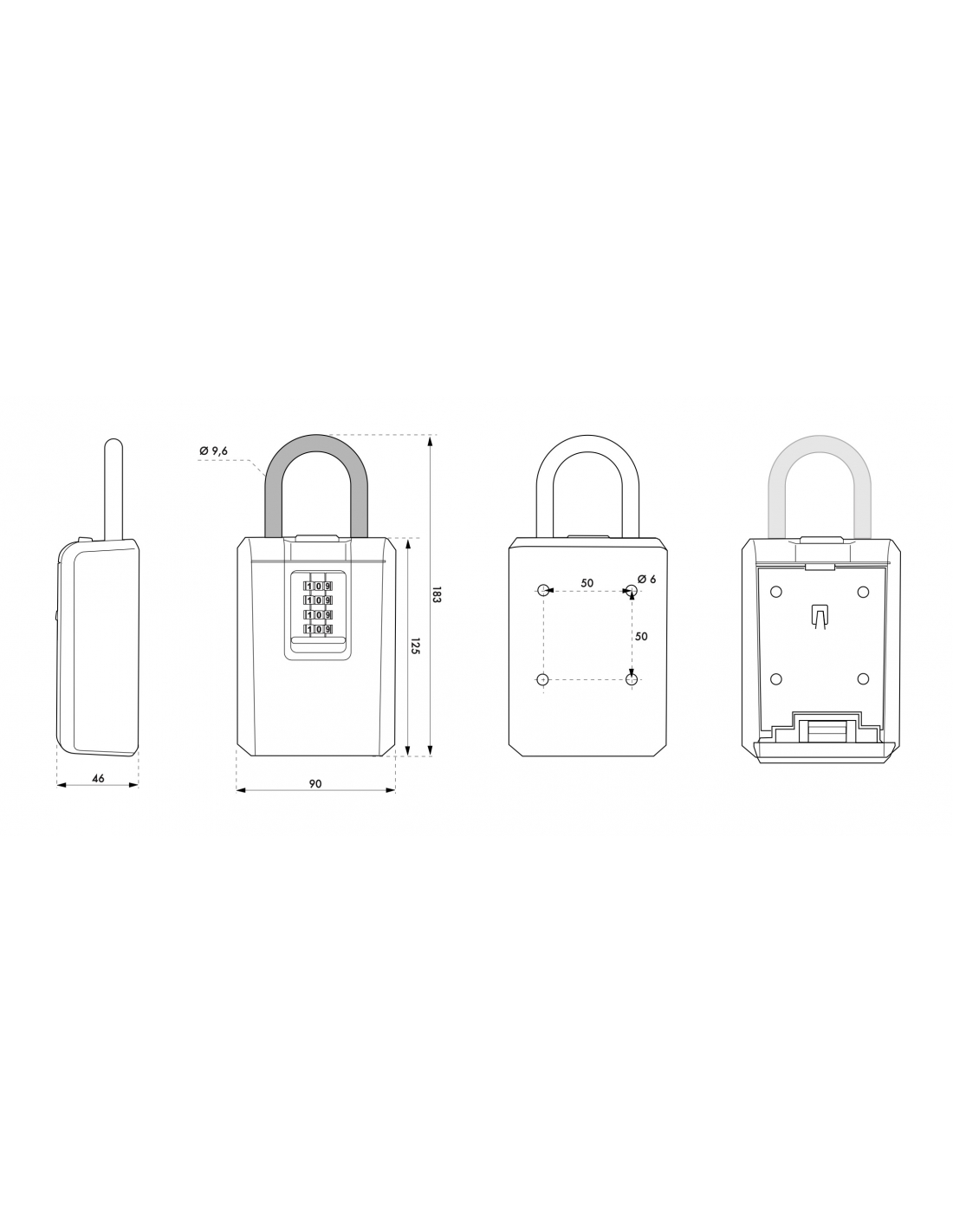 Cassetta portachiavi, keybox 37x75mm, a muro, nero e grigio, combinazione a  4 cifre, per chiavi portone B&B