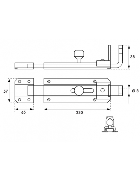 Vista aggiuntiva 3 di Chiavistello manuale lucchettabile pesante 230 mm, acciaio zincato – THIRARD