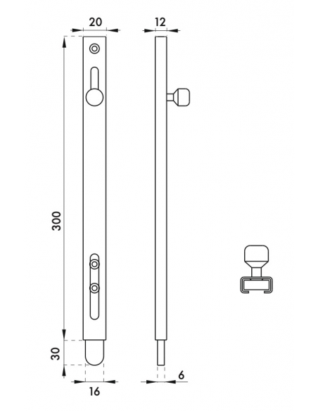 Vista aggiuntiva 1 di Chiavistello verticale leggero da avvitare 300 mm, zincato – THIRARD