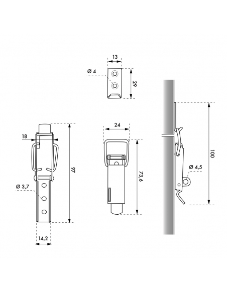 Chiusura a leva, altezza 44mm lucchettabile, acciaio zincato - THIRARD