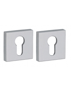 Coppia di rosette quadrate 50 x 50 mm con foro cilindro, cromo satinato – THIRARD