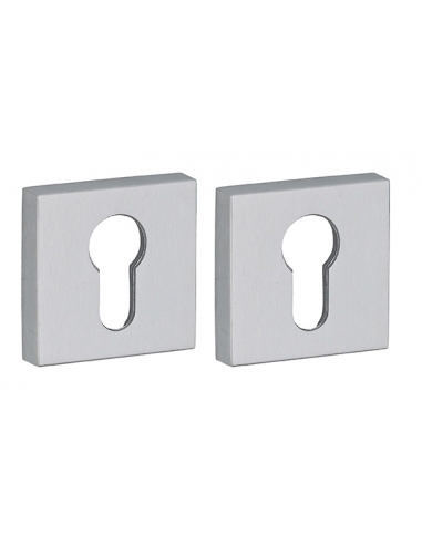 Coppia di rosette quadrate 50 x 50 mm con foro cilindro, cromo satinato – THIRARD