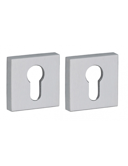 Coppia di rosette quadrate 50 x 50 mm con foro cilindro, cromo satinato – THIRARD