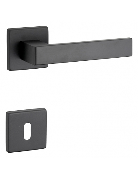 Maniglia di design Zibel, per porta, su rosetta quadrata, nero mat - FROSIO BORTOLO