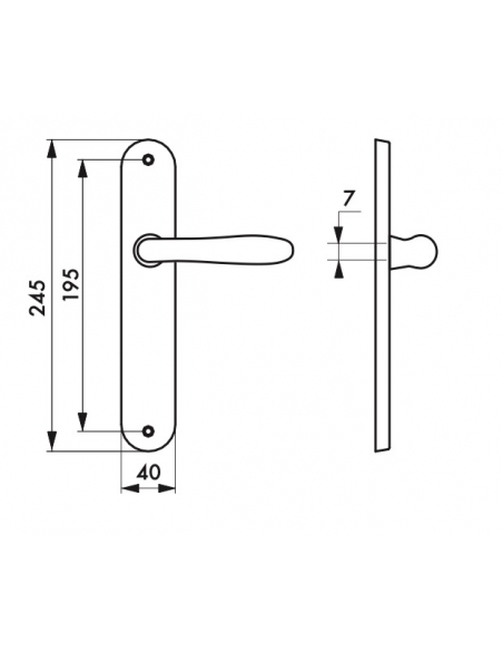 Maniglia Goccia E 195 con piastra senza fori, cromo satinato - THIRARD