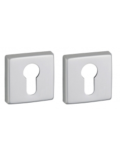 Coppia di rosette quadrate VELES 50 x 50 mm con foro cilindro, finitura argento F1 – THIRARD