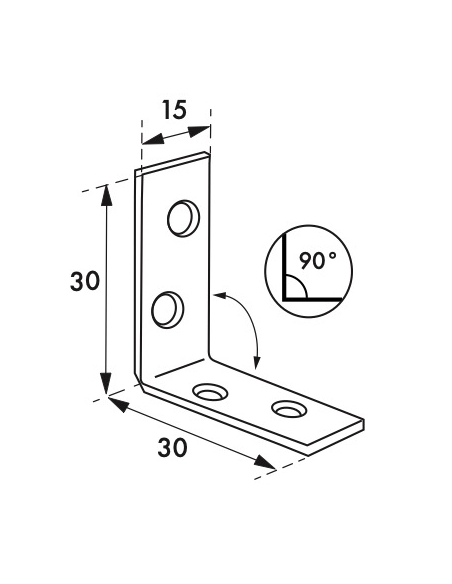 Piastra rinforzo angolare 30x30x15mm, acciaio zincato - THIRARD