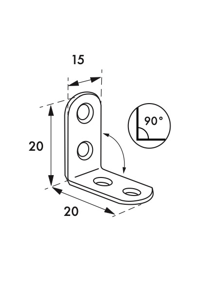 Piastra supporto angolare 20x20x15mm, acciaio zincato - THIRARD