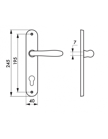 Vista aggiuntiva 1 di Set maniglia GOCCIA E195 con foro cilindro europeo, versione I, cromo satinato – THIRARD