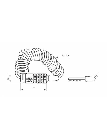 Antifurto per monopattino elettrico Ø 4 mm 1,50 m di lunghezza con combinazione modificabile - THIRARD