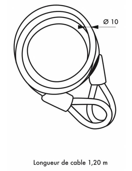 Cavo antifurto acciaio Twisty, bicicletta, casette da giardino, Ø 10, 1,20m, guaina in PVC - THIRARD