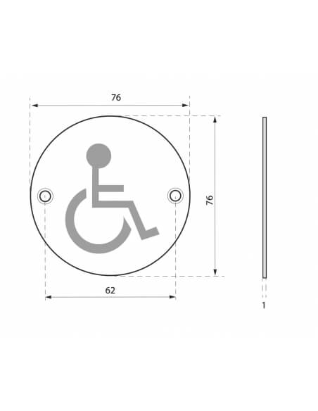 Cartello tondo per toilette per disabili, da avvitare, targa in acciaio inossidabile spazzolato, marcatura nera, Ø76mm - THIRARD