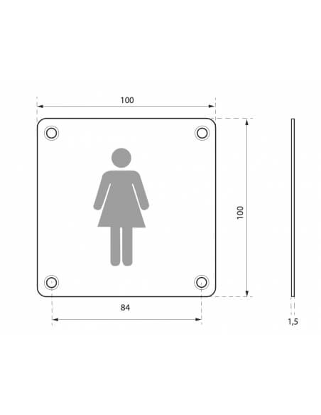 Cartello a vite per WC da donna, targa in acciaio inossidabile spazzolato, marcatura nera, 100x100mm - THIRARD