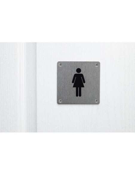 Cartello a vite per WC da donna, targa in acciaio inossidabile spazzolato, marcatura nera, 100x100mm - THIRARD