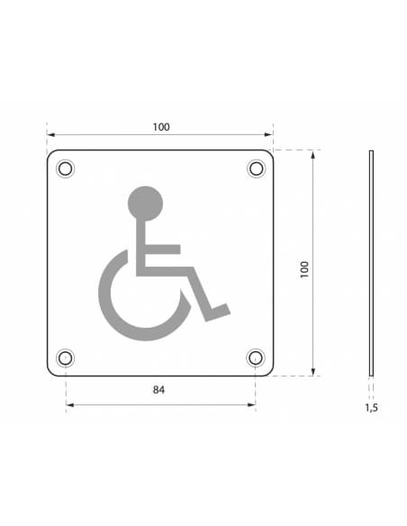 Cartello WC per disabili, da avvitare, targa in acciaio inossidabile spazzolato, marcatura nera, 100x100mm - THIRARD