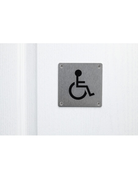 Cartello WC per disabili, da avvitare, targa in acciaio inossidabile spazzolato, marcatura nera, 100x100mm - THIRARD