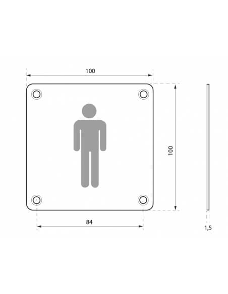Cartello toilette per uomo, da avvitare, targa in acciaio inossidabile spazzolato, marcatura nera, 100x100mm - THIRARD