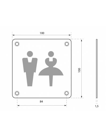 Cartello per toilette, avvitabile, targa in acciaio inossidabile spazzolato, marcatura nera, 100x100mm - THIRARD