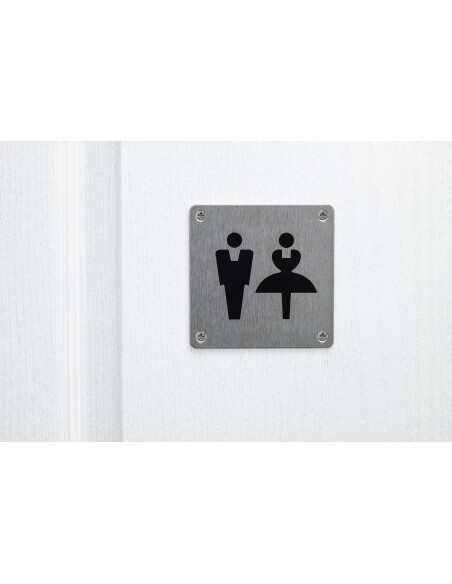 Cartello per toilette, avvitabile, targa in acciaio inossidabile spazzolato, marcatura nera, 100x100mm - THIRARD