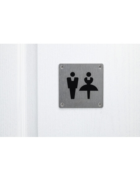 Vista aggiuntiva 2 di Targa segnaletica WC uomo e donna 100 x 100 mm, fissaggio a vite – THIRARD