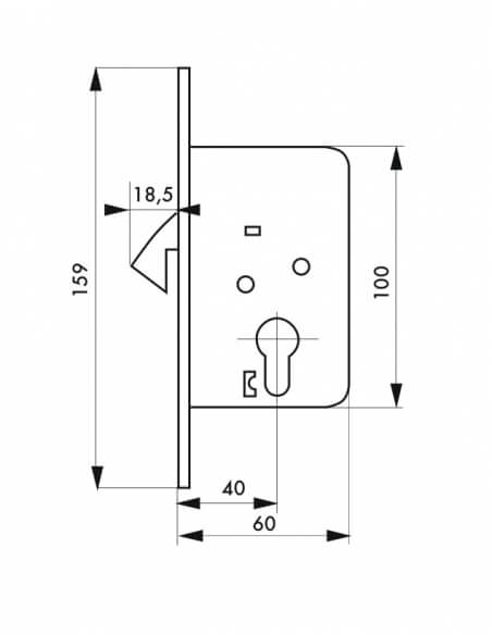 Serratura da incasso per porta scorrevole a cilindro europeo, asse 40mm - Finitura nichel - THIRARD