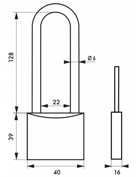 Vista aggiuntiva 1 di Lucchetto MACH 3 40 mm in ottone con arco alto in acciaio, per esterno, 3 chiavi – THIRARD